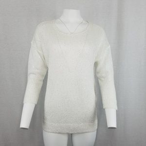 ANN TAYLOR Sparkly Winter White Sequined L Sweater